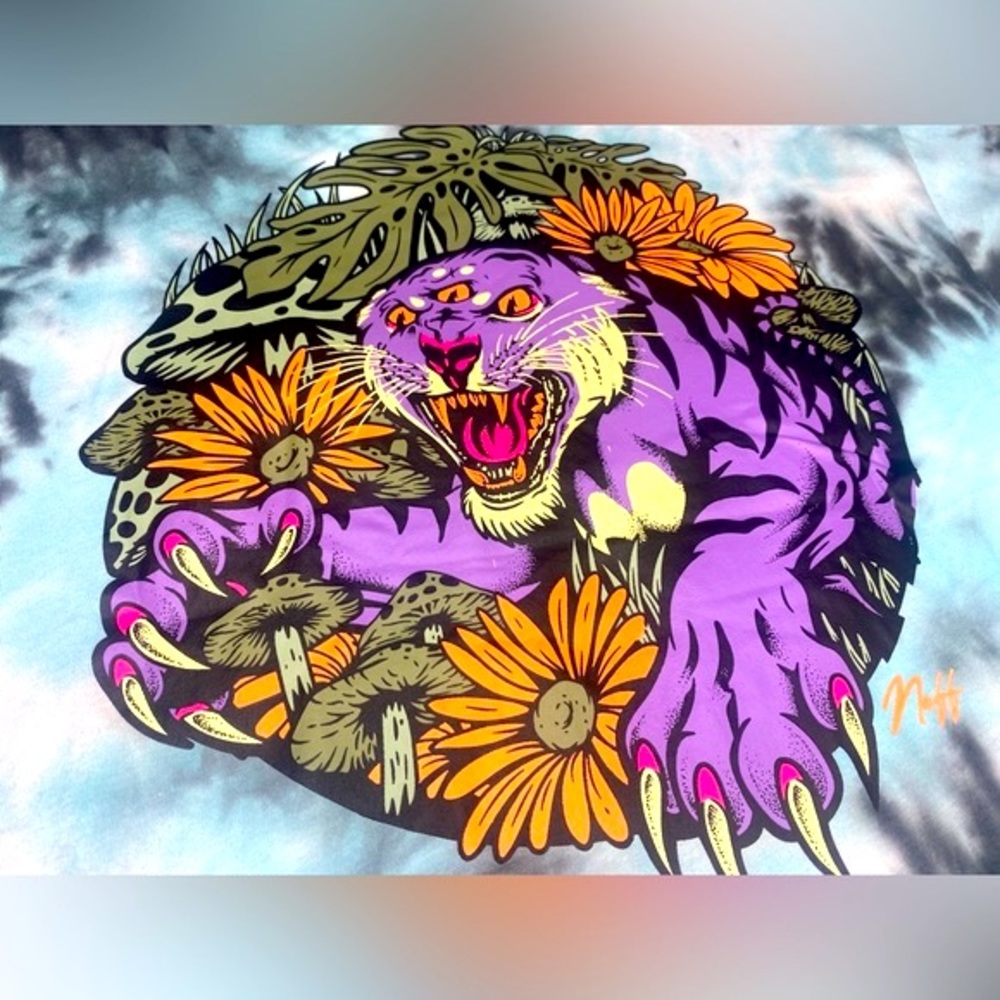 NEEF Men's Shirt Blue Tie Dye with Three Eyed Tiger design